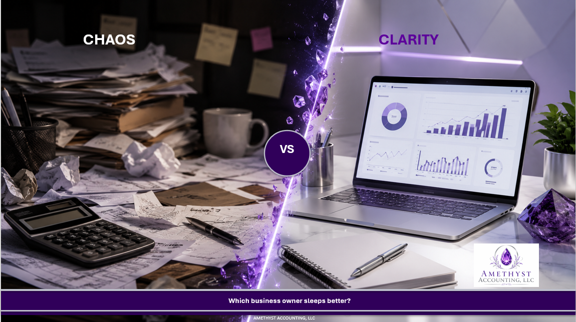 Chaos versus clarity — a cluttered desk beside an organized workspace
